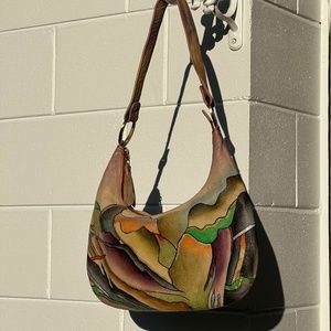 Magnifique abstract leather hand-painted soft satchel